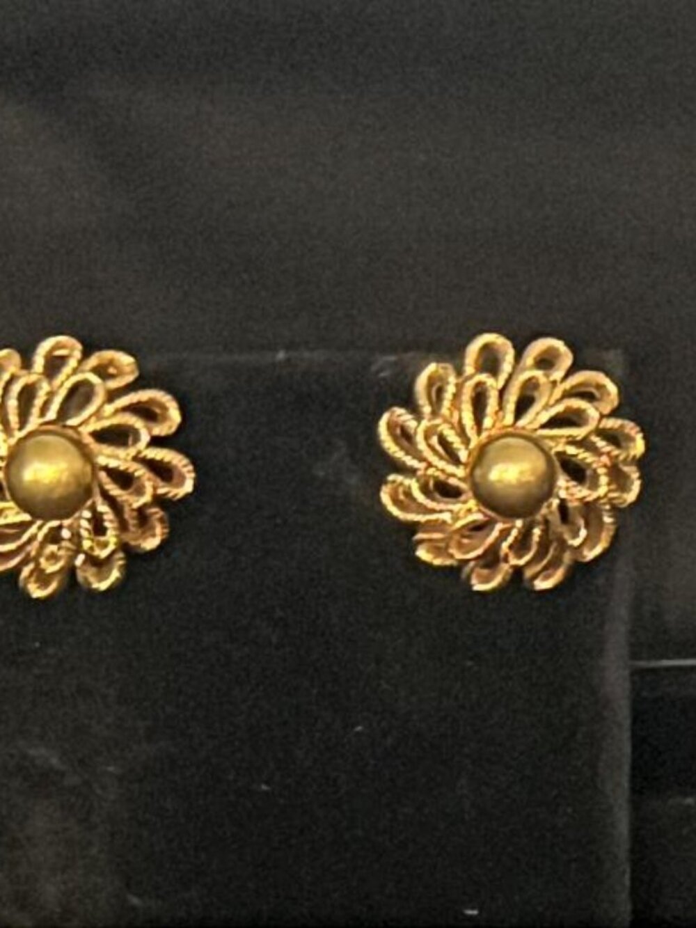 Gold Tone Textured Loop Petal Flower Earrings